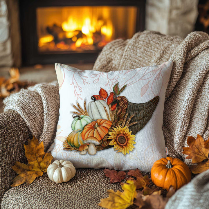 Harvest Theme Cushion Case|Autumn Wreath Throw Pillowcase|Fall Pillow Case|Tiered Pumpkin Tray Pillowtop|Pumpkin Wagon Pillow Cover