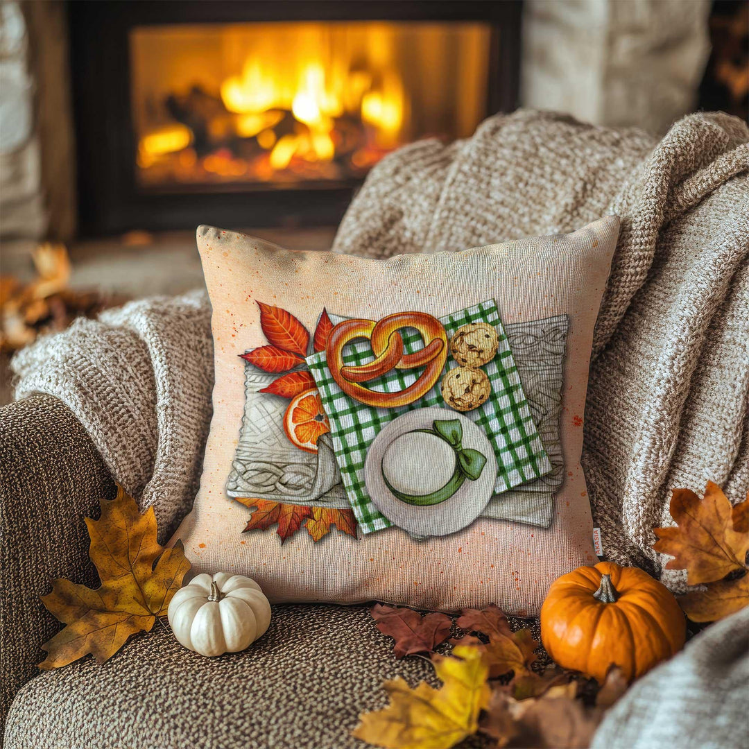 Green Harvest Truck Pillow Cover|Fall Picnic Pillowtop|Wheelbarrow Pillow Case|Autumn Throw Pillowcase|Pumpkin Cushion Case|Farmhouse Gift