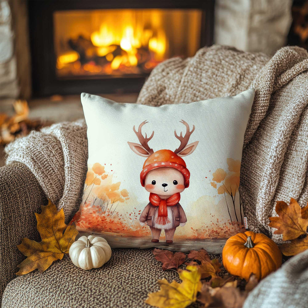 Autumn Deer Pillow Cover|Fall Trend Pillowtop|Cozy Cushion Case|Farmhouse Throw Pillowcase|Thanksgiving Pillow Case|Thanksgiving Gift