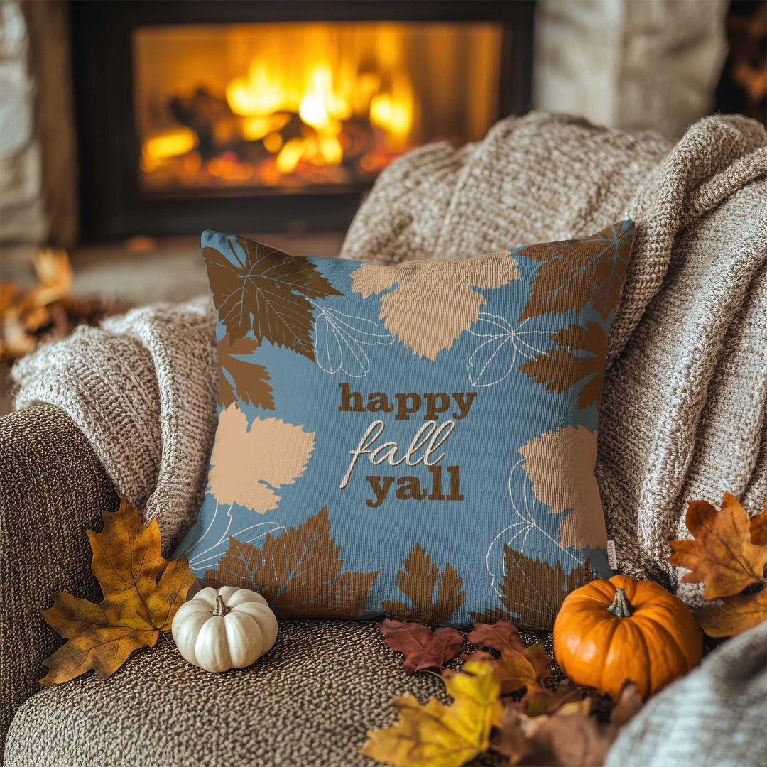 Pink Autumn Floral Throw Pillowcase|Red Maple Pillow Case|Happy Fall Y’all Cushion Case|Fall Leaves Pillow Cover|Thanksgiving Gift Idea