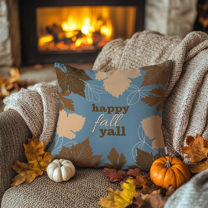 Pink Autumn Floral Throw Pillowcase|Red Maple Pillow Case|Happy Fall Y’all Cushion Case|Fall Leaves Pillow Cover|Thanksgiving Gift Idea