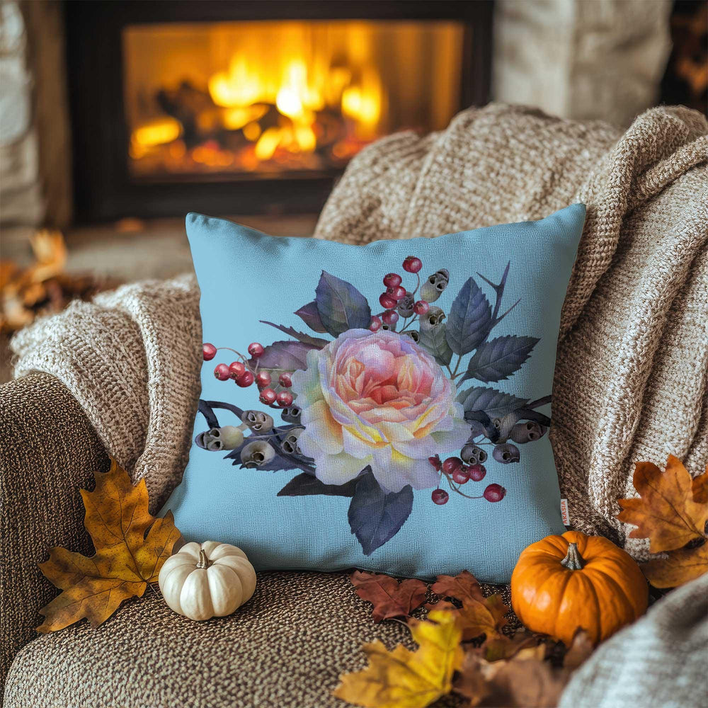Pink Autumn Floral Throw Pillowcase|Red Maple Pillow Case|Happy Fall Y’all Cushion Case|Fall Leaves Pillow Cover|Thanksgiving Gift Idea