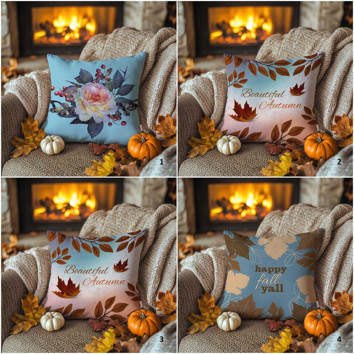 Pink Autumn Floral Throw Pillowcase|Red Maple Pillow Case|Happy Fall Y’all Cushion Case|Fall Leaves Pillow Cover|Thanksgiving Gift Idea