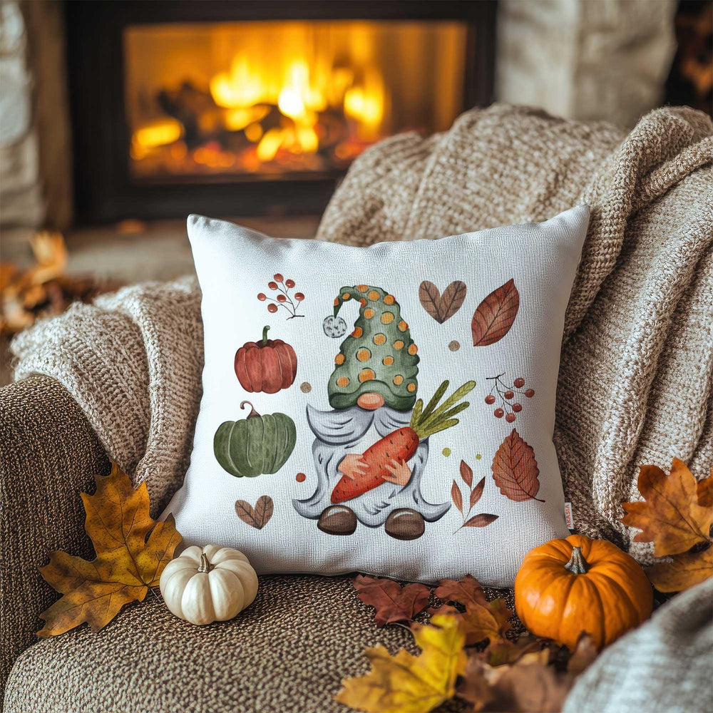Gnome With Pumpkins Pillow Case|Rustic Style Sofa Decor|Thanksgiving Cushion Case|Autumn Leaves Throw Pillowcase|Happy Fall Pillow Cover