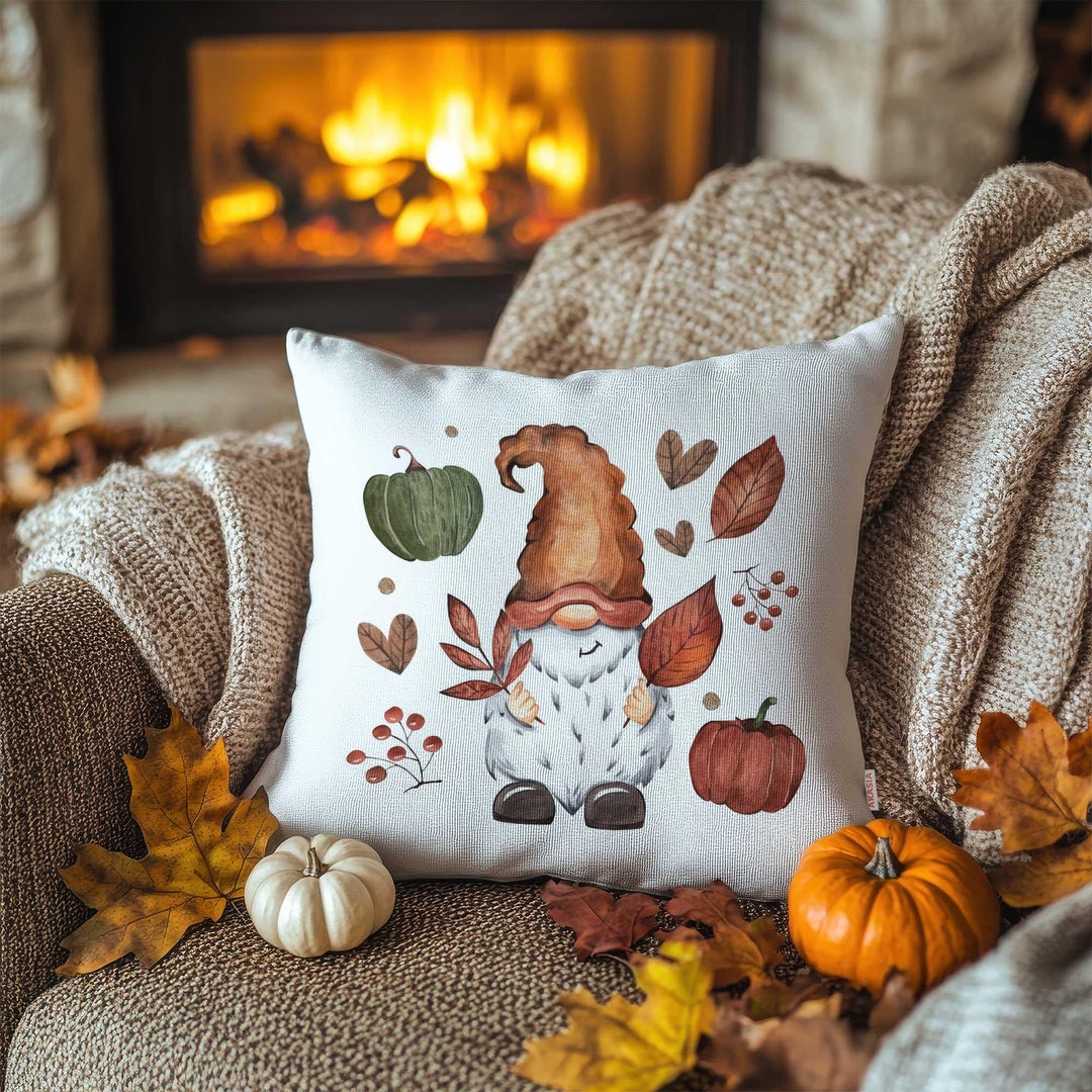 Gnome With Pumpkins Pillow Case|Rustic Style Sofa Decor|Thanksgiving Cushion Case|Autumn Leaves Throw Pillowcase|Happy Fall Pillow Cover