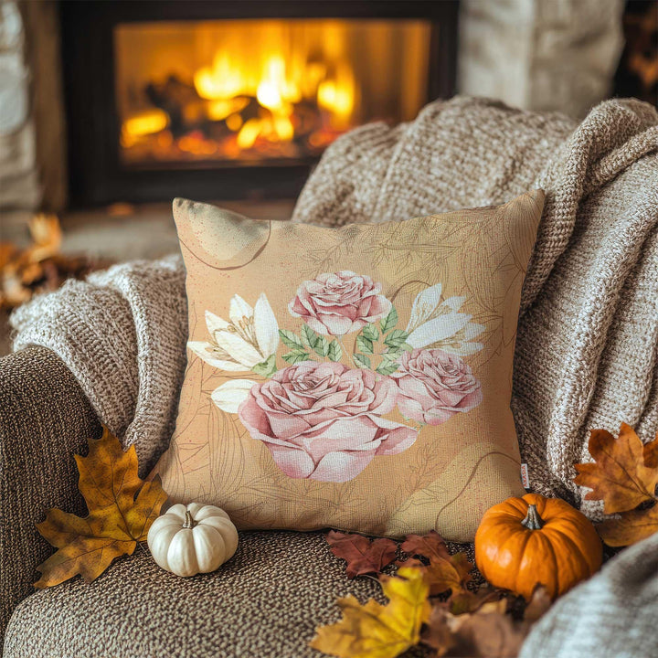 Colorful Autumn Leaves Throw Pillowcase|Pumpkins Pillow Case|Happy Thanksgiving Cushion Case|Pink Roses with Green Leaves Outdoor Cushion