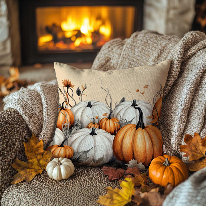 Colorful Autumn Leaves Throw Pillowcase|Pumpkins Pillow Case|Happy Thanksgiving Cushion Case|Pink Roses with Green Leaves Outdoor Cushion