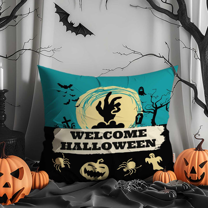 Haunted House With Moonlight Cushion Case|Spooky Pillow Case|Happy Halloween Outdoor Cushion Case|Floating Ghosts Print Throw Pillowcase