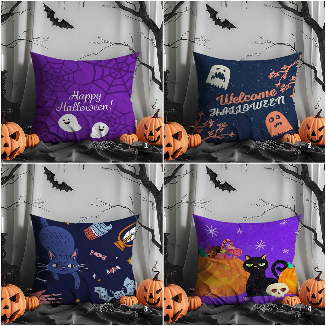 Happy Halloween Cushion Case|Skull Throw Pillowcase|Black Cat Pillow Case|Purple Ghosts Print Outdoor Cushion Case|Pumpkin Cushion Case