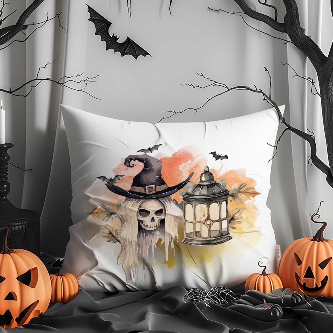 Flying Bats Pillow Cover|Jack-o’-Lanterns Throw Pillowcase|Candlelit Skull With Bats Outdoor Cushion Case|Happy Halloween Cushion Case