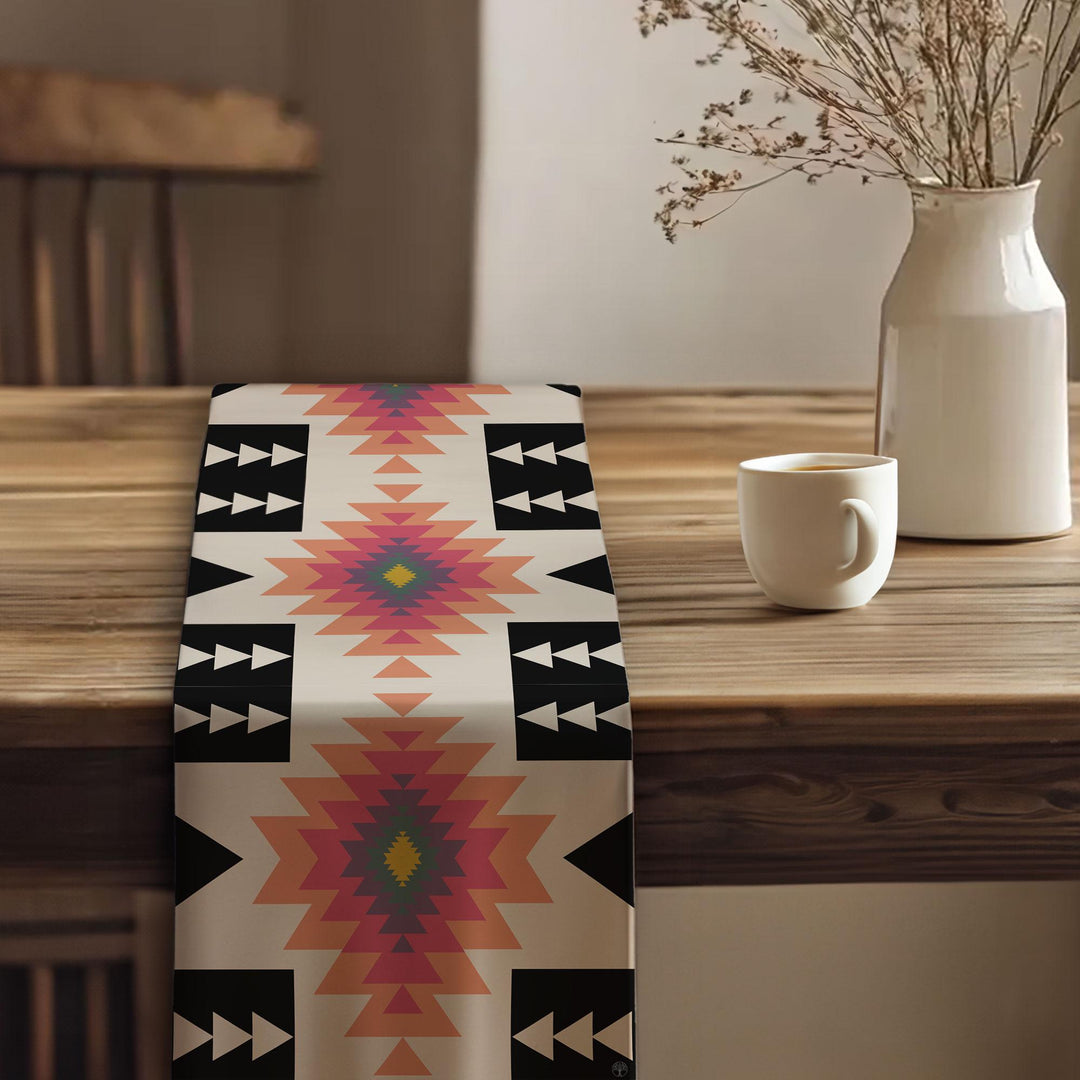 Rug Design Table Runner|Aztec Print Home Decor|Terracotta Southwestern Table Top|Authentic Rug Tabletop|Farmhouse Style Geometric Tablecloth