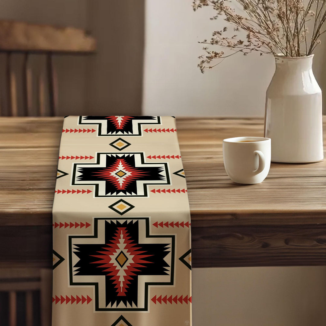 Rug Design Table Runner|Aztec Print Home Decor|Terracotta Southwestern Table Top|Authentic Rug Tabletop|Farmhouse Style Geometric Tablecloth