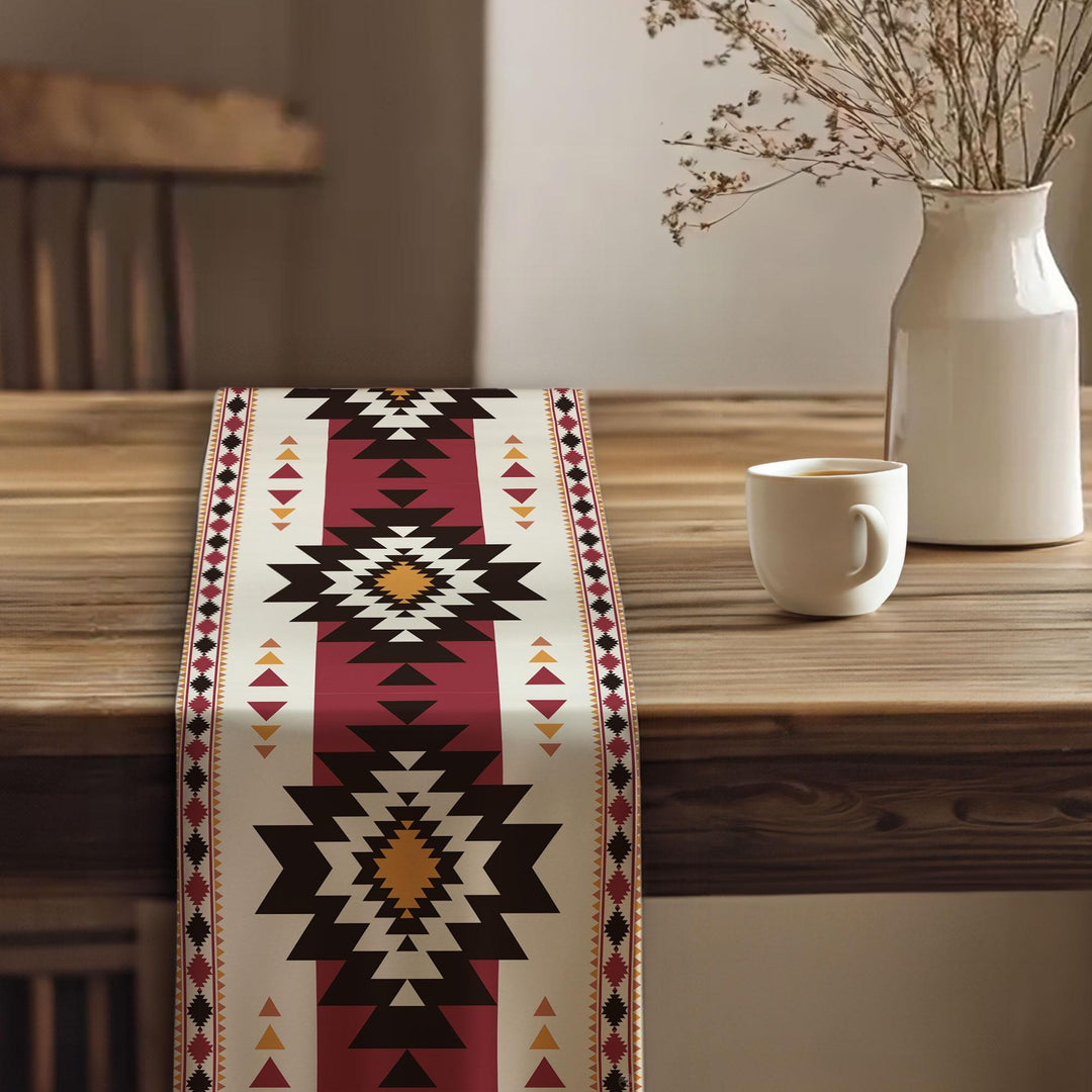 Rug Design Table Runner|Aztec Print Home Decor|Terracotta Southwestern Table Top|Authentic Rug Tabletop|Farmhouse Style Geometric Tablecloth