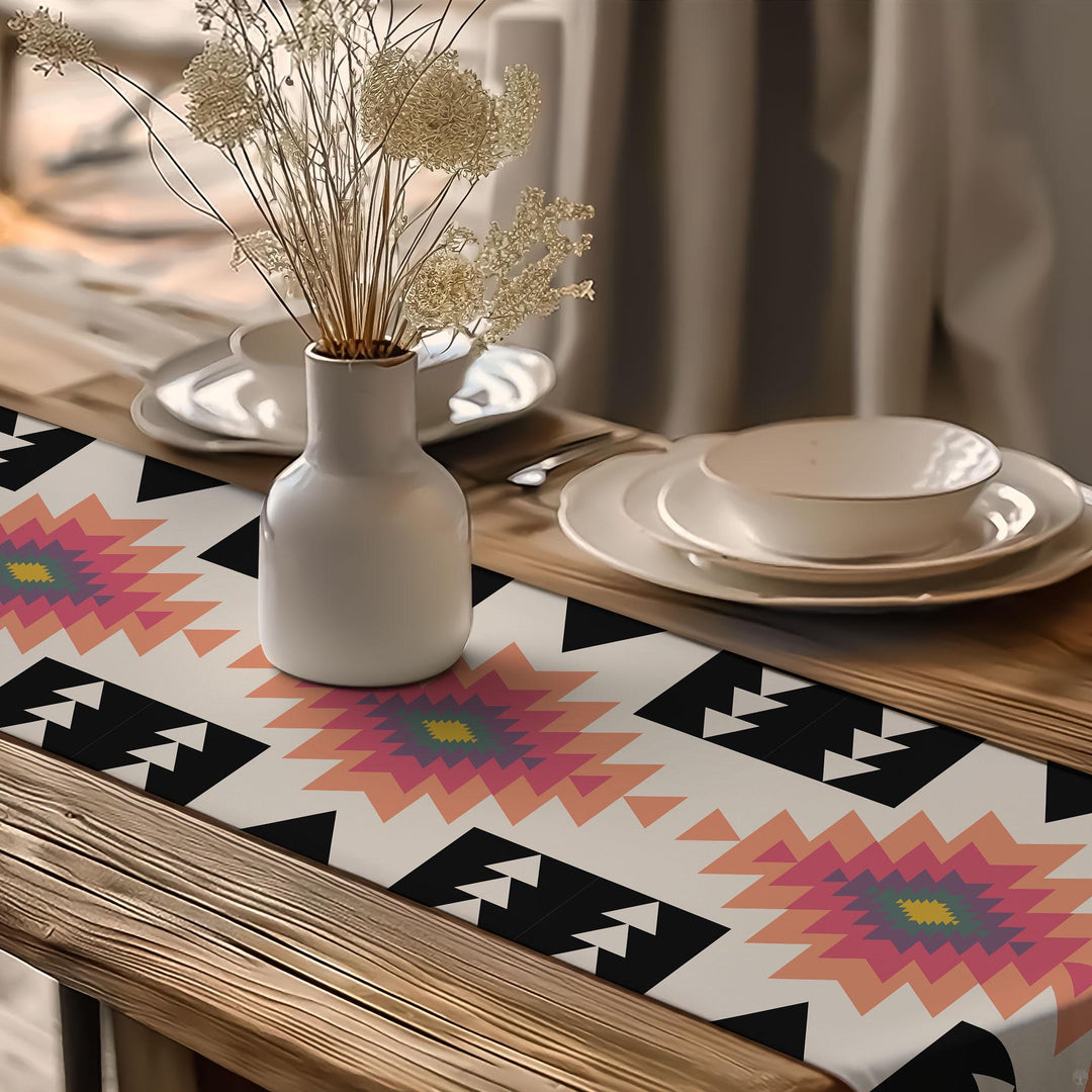 Rug Design Table Runner|Aztec Print Home Decor|Terracotta Southwestern Table Top|Authentic Rug Tabletop|Farmhouse Style Geometric Tablecloth