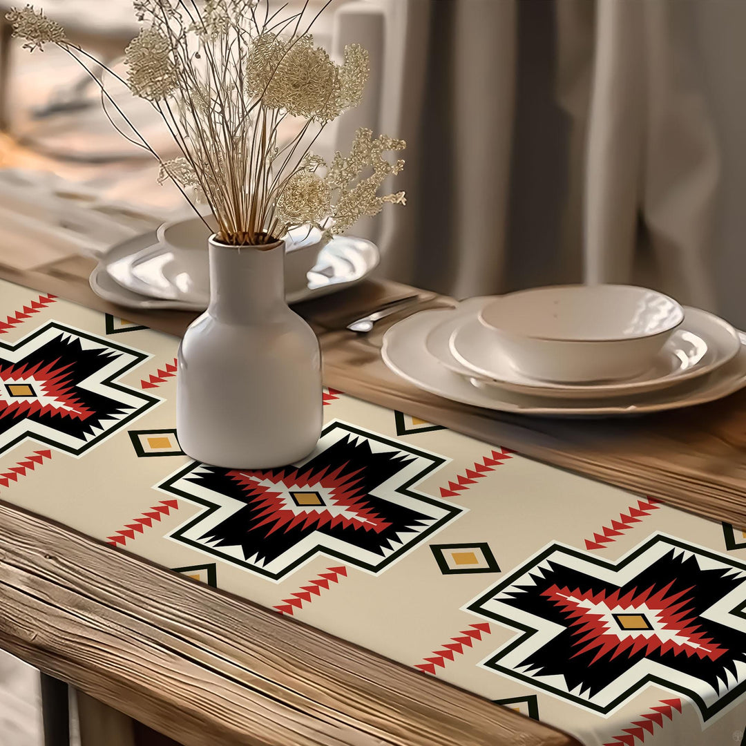 Rug Design Table Runner|Aztec Print Home Decor|Terracotta Southwestern Table Top|Authentic Rug Tabletop|Farmhouse Style Geometric Tablecloth