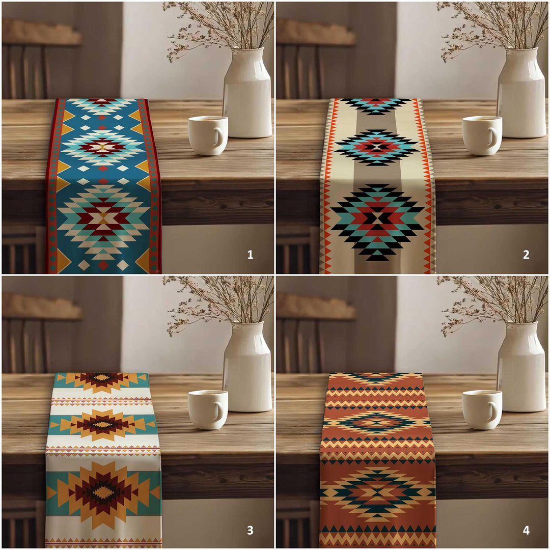 Rug Design Table Runner|Authentic Rug Tabletop|Terracotta Southwestern Table Top|Aztec Print Home Decor|Farmhouse Style Geometric Tablecloth