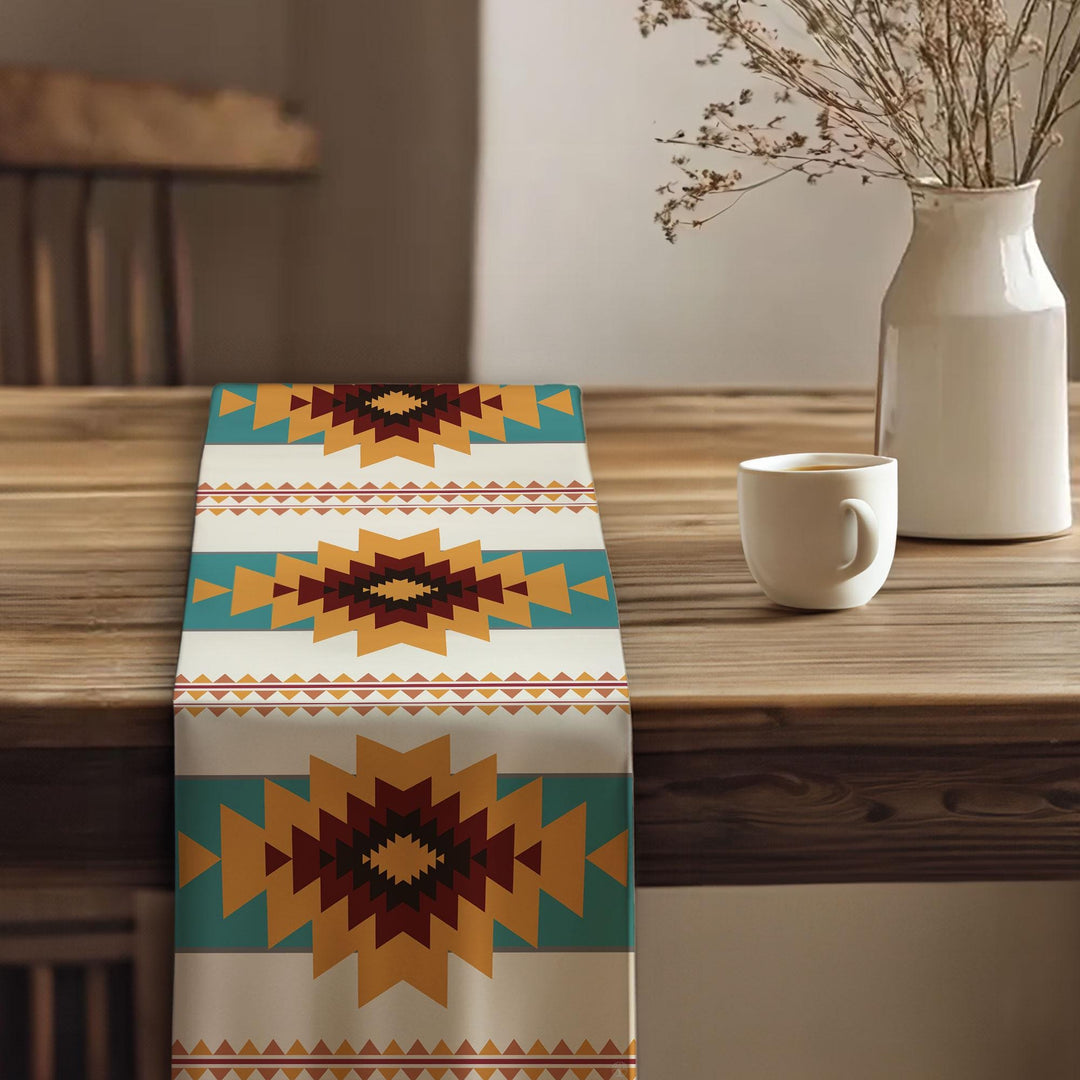 Rug Design Table Runner|Authentic Rug Tabletop|Terracotta Southwestern Table Top|Aztec Print Home Decor|Farmhouse Style Geometric Tablecloth