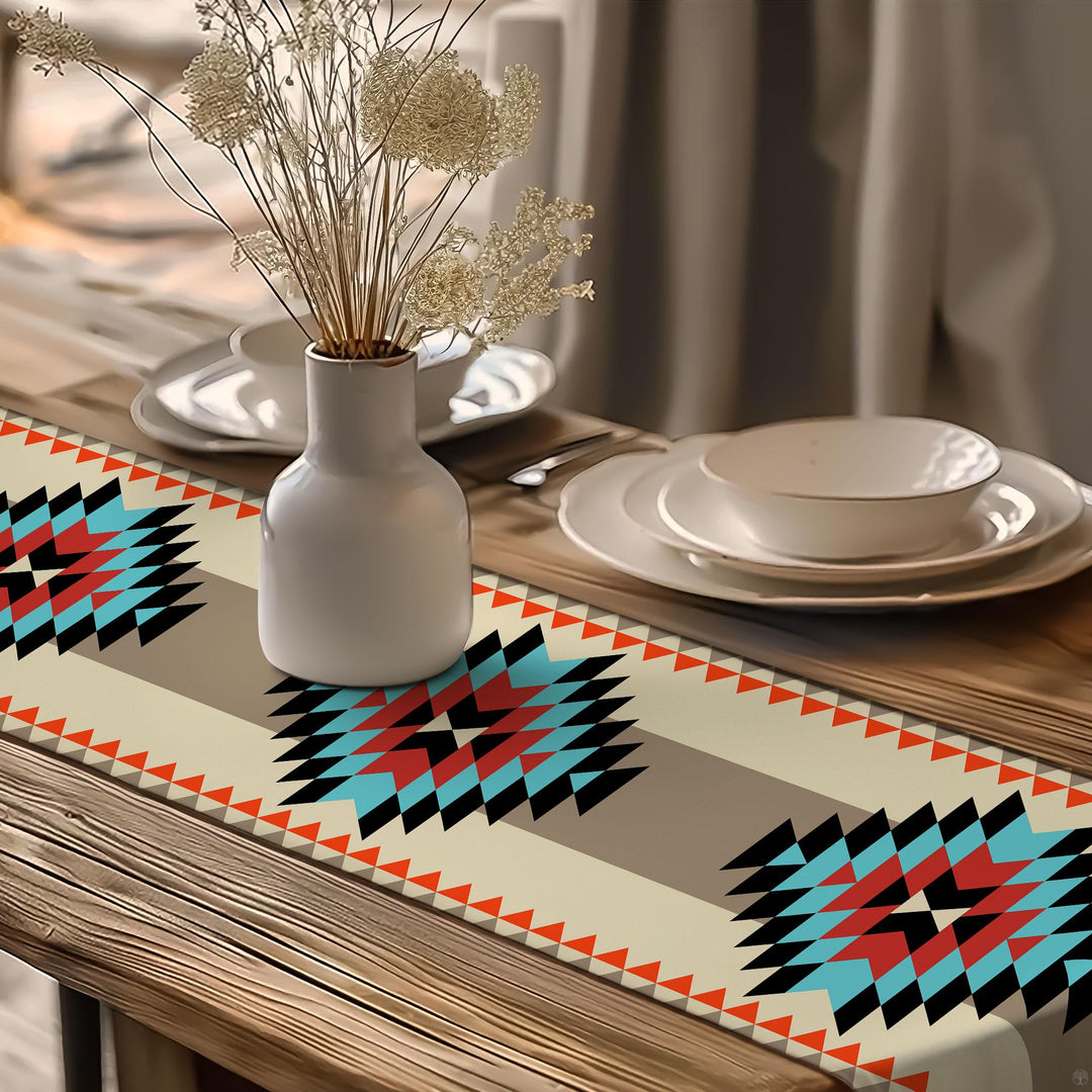 Rug Design Table Runner|Authentic Rug Tabletop|Terracotta Southwestern Table Top|Aztec Print Home Decor|Farmhouse Style Geometric Tablecloth
