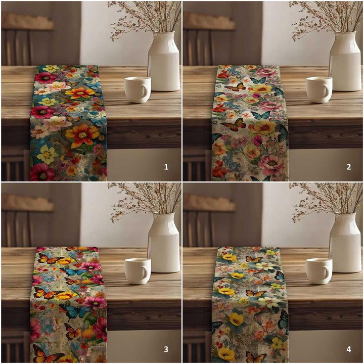 16x70 Floral Table Runner|Floral Tablecloth|Butterfly Print Runner|Modern Home Decor|Farmhouse Kitchen Table Runner|Decorative Runner