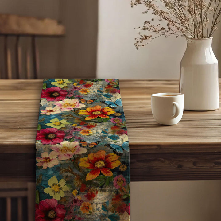16x70 Floral Table Runner|Floral Tablecloth|Butterfly Print Runner|Modern Home Decor|Farmhouse Kitchen Table Runner|Decorative Runner