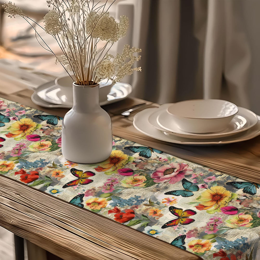 16x70 Floral Table Runner|Floral Tablecloth|Butterfly Print Runner|Modern Home Decor|Farmhouse Kitchen Table Runner|Decorative Runner