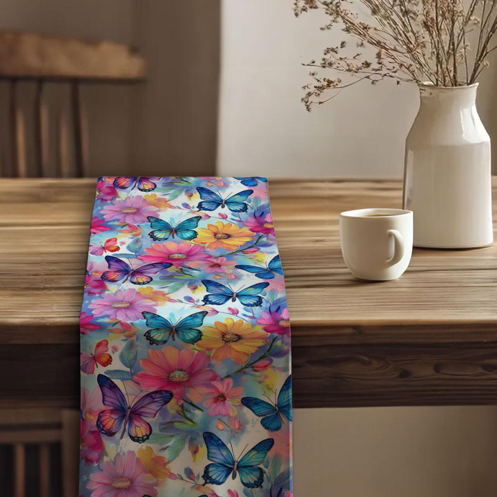 16x70 Floral Table Runner|Butterfly Print Runner|Floral Tablecloth|Modern Home Decor|Farmhouse Kitchen Table Runner|Decorative Runner