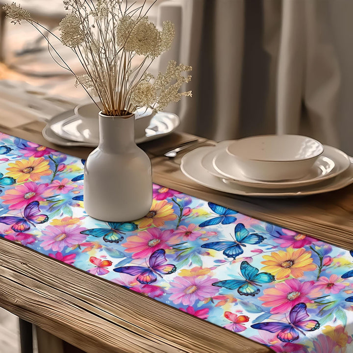 16x70 Floral Table Runner|Butterfly Print Runner|Floral Tablecloth|Modern Home Decor|Farmhouse Kitchen Table Runner|Decorative Runner