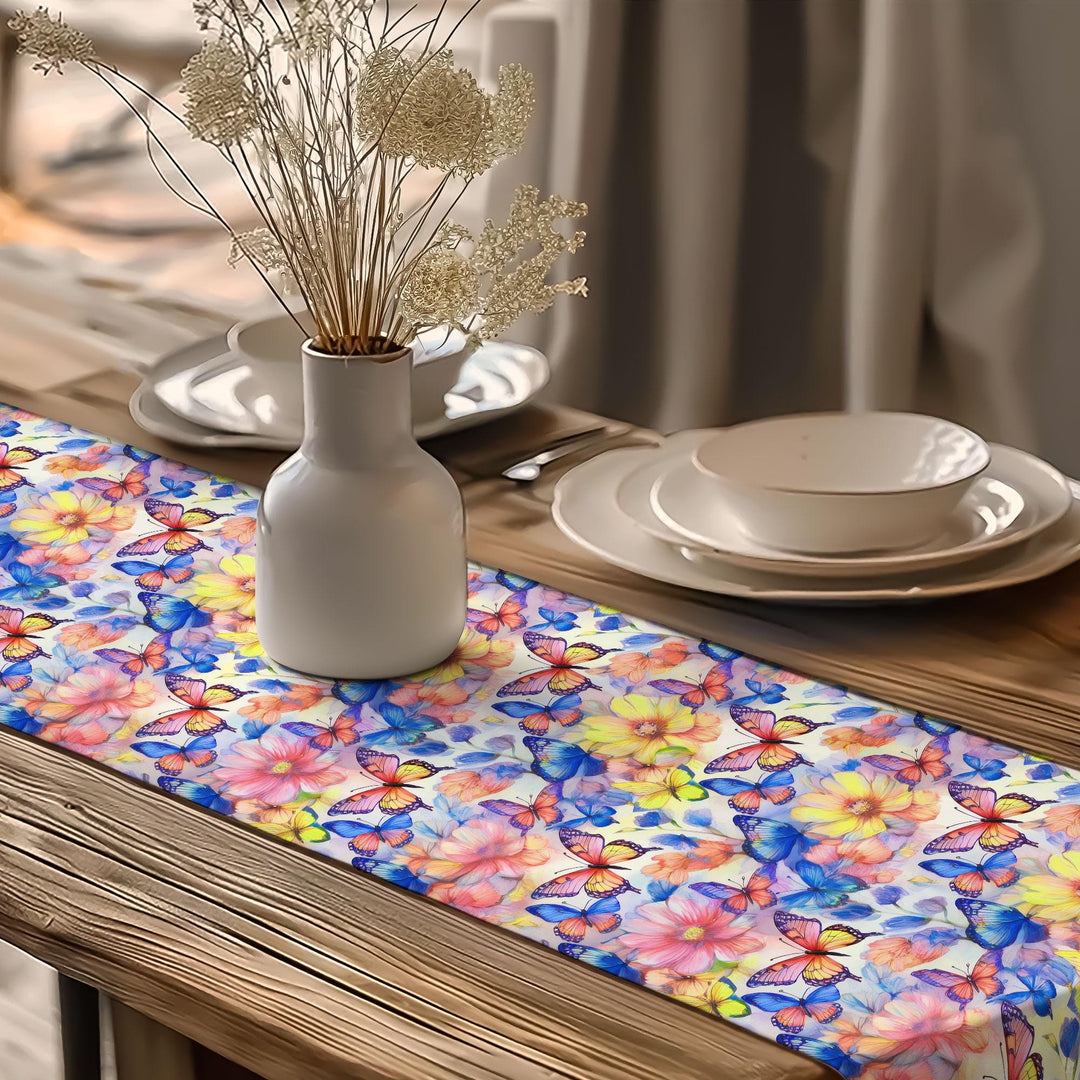 16x70 Floral Table Runner|Butterfly Print Runner|Floral Tablecloth|Modern Home Decor|Farmhouse Kitchen Table Runner|Decorative Runner