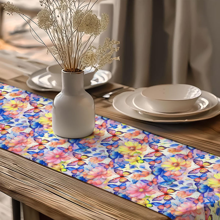 16x70 Floral Table Runner|Butterfly Print Runner|Floral Tablecloth|Modern Home Decor|Farmhouse Kitchen Table Runner|Decorative Runner