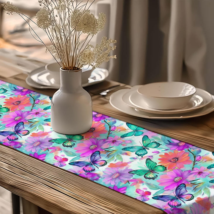16x70 Floral Table Runner|Butterfly Print Runner|Floral Tablecloth|Modern Home Decor|Farmhouse Kitchen Table Runner|Decorative Runner