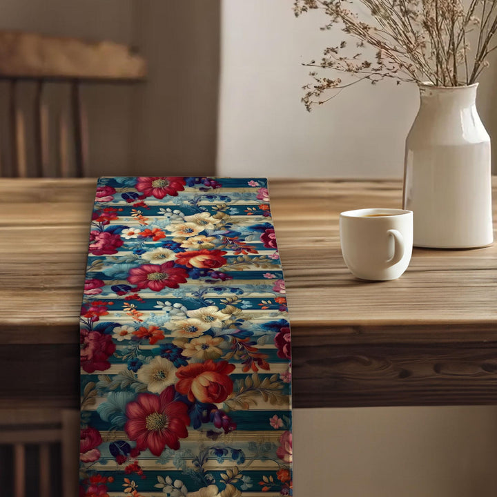 17x70 Floral Table Runner|Floral Tablecloth|Striped Table Runner|Modern Home Decor|Farmhouse Kitchen Table Runner|Decorative Runner