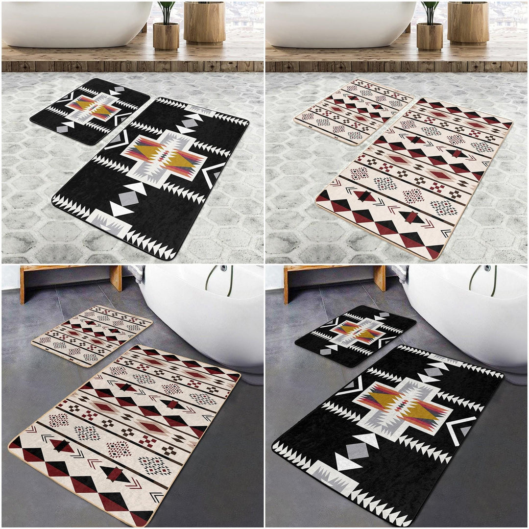 Set of 2 Rug Design Bath Mat|Non-Slip Bathroom Decor|Southwestern Bath Rug|Kilim Pattern Kitchen Floor Mat|Shower and Home Entrance Carpet