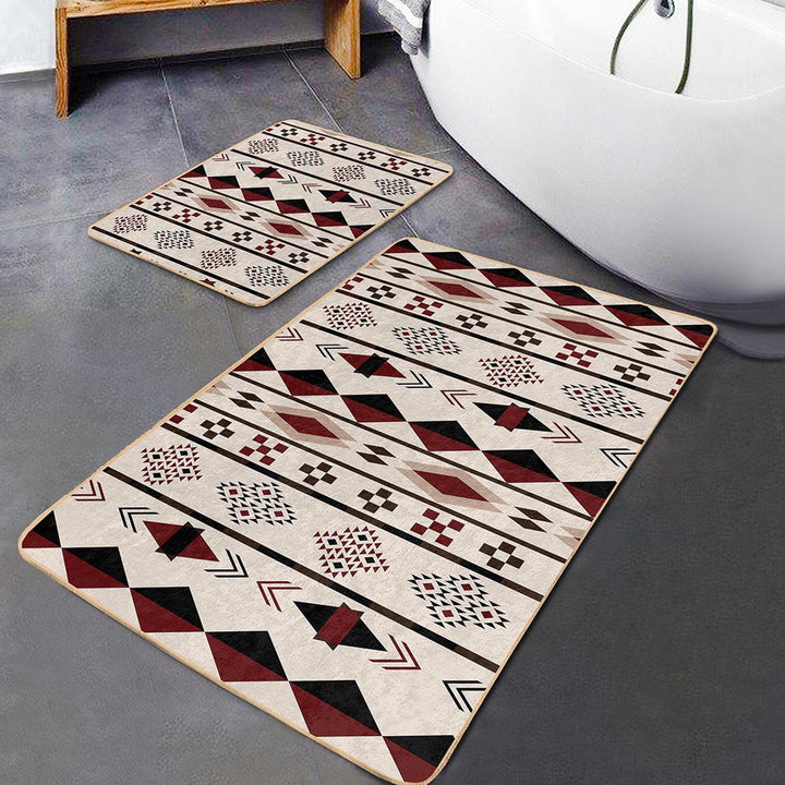 Set of 2 Rug Design Bath Mat|Non-Slip Bathroom Decor|Southwestern Bath Rug|Kilim Pattern Kitchen Floor Mat|Shower and Home Entrance Carpet