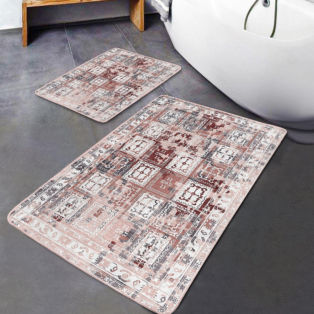 Set of 2 Kilim Motif Bath Mat|Non-Slip Bathroom Decor|Southwestern Bath Rug|Rug Design Kitchen Floor Mat|Shower and Home Entrance Carpet