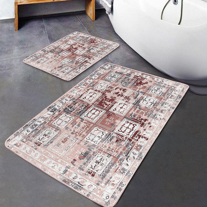 Set of 2 Kilim Motif Bath Mat|Non-Slip Bathroom Decor|Southwestern Bath Rug|Rug Design Kitchen Floor Mat|Shower and Home Entrance Carpet