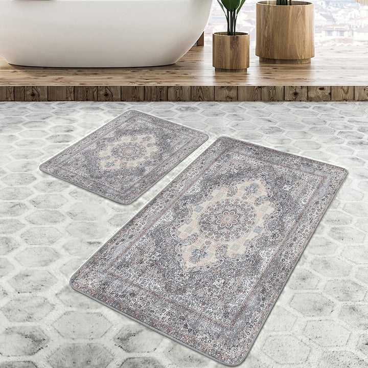 Set of 2 Kilim Motif Bath Mat|Non-Slip Bathroom Decor|Southwestern Bath Rug|Rug Design Kitchen Floor Mat|Shower and Home Entrance Carpet