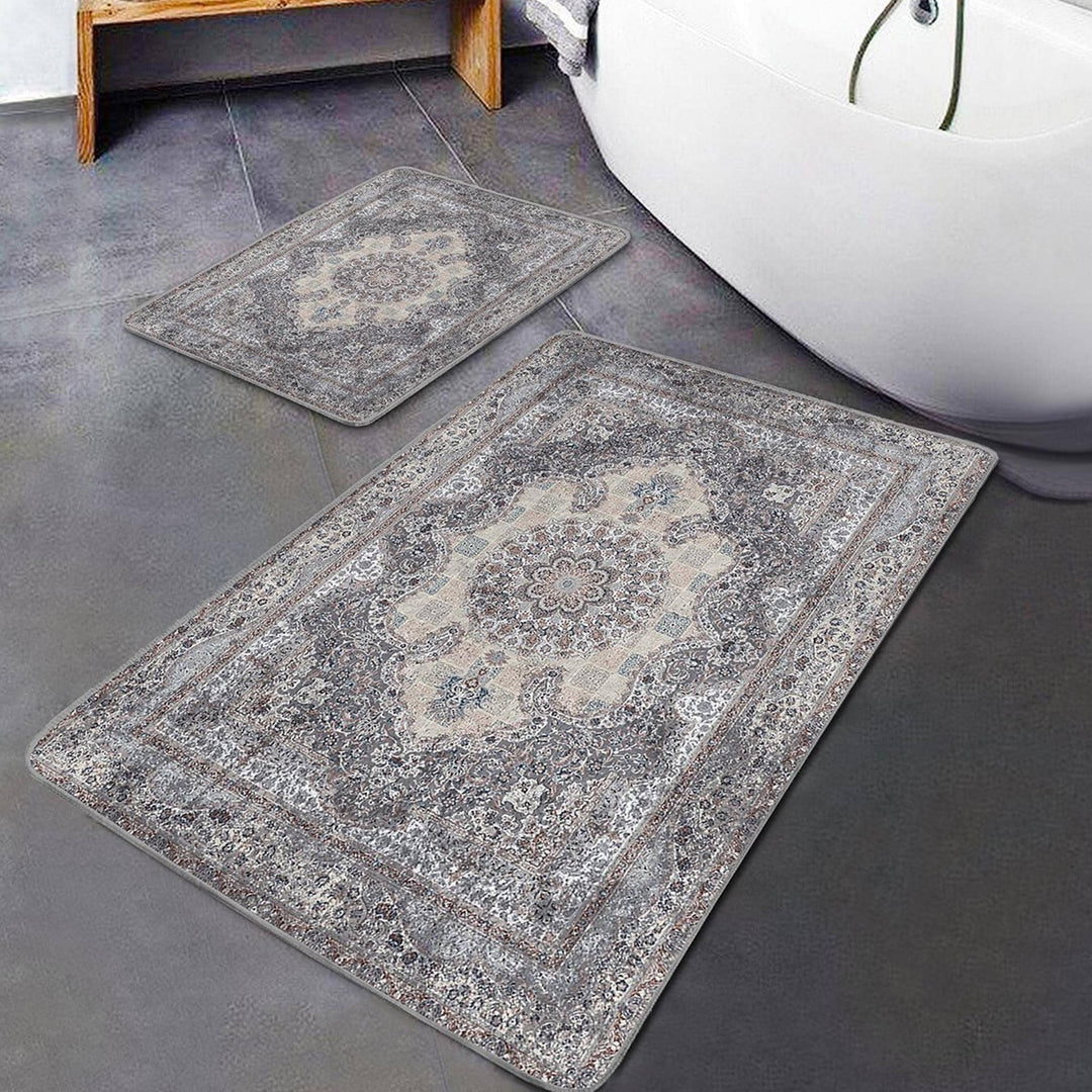 Set of 2 Kilim Motif Bath Mat|Non-Slip Bathroom Decor|Southwestern Bath Rug|Rug Design Kitchen Floor Mat|Shower and Home Entrance Carpet