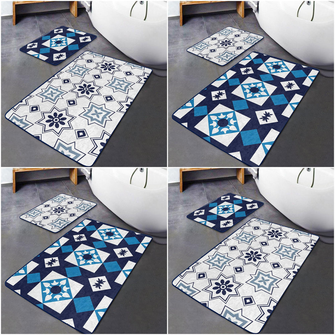 Set of 2 Geometric Bath Mat|Non-Slip Bathroom Decor|Cozy Bath Rug|Abstract Design Kitchen Floor Mat|Shower and Home Entrance Carpet