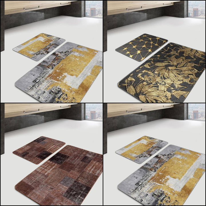 Set of 2 Abstract Bath Mat|Decorative Bath Rug|Non-Slip Bathroom Decor|Boho Kitchen Floor Mat|Rectangle Shower and Home Entrance Carpet