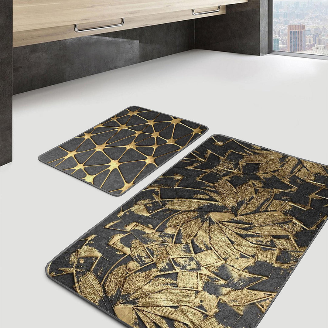 Set of 2 Abstract Bath Mat|Decorative Bath Rug|Non-Slip Bathroom Decor|Boho Kitchen Floor Mat|Rectangle Shower and Home Entrance Carpet