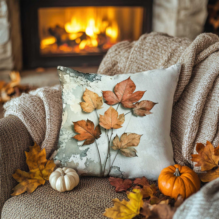 Orange and Brown Leaf Design Pillowcase|Fall Cloud Cushion Case|Muted Forest Pillow Cover|Warm Fade Accent|Thanksgiving Living Decor