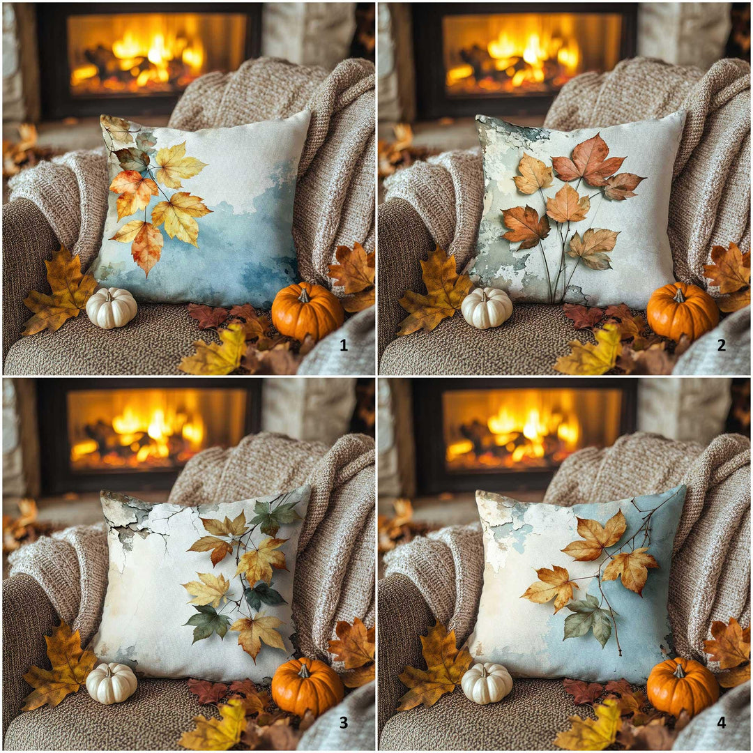 Orange and Brown Leaf Design Pillowcase|Fall Cloud Cushion Case|Muted Forest Pillow Cover|Warm Fade Accent|Thanksgiving Living Decor