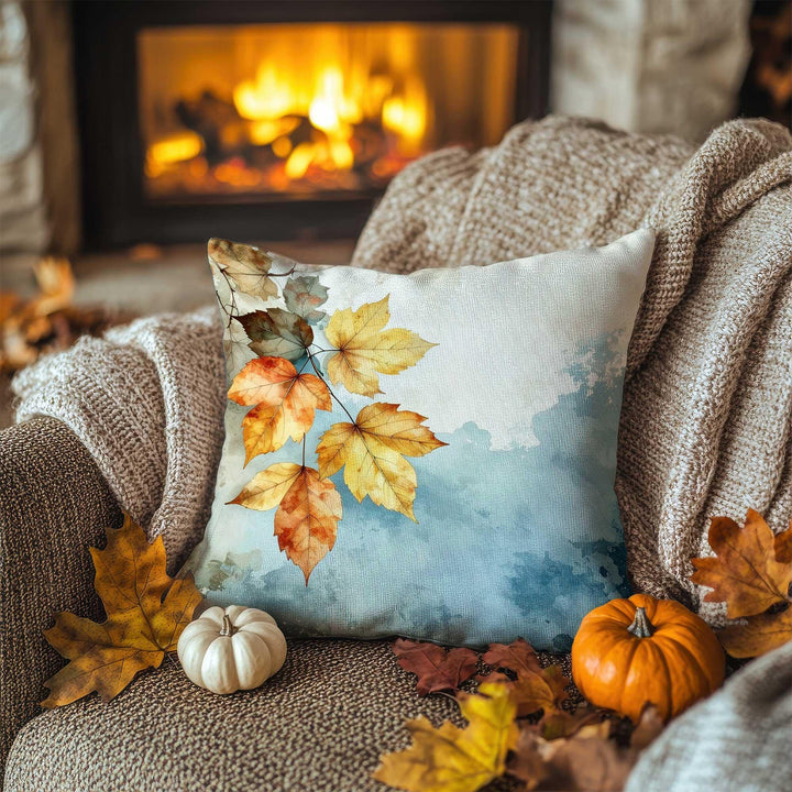 Orange and Brown Leaf Design Pillowcase|Fall Cloud Cushion Case|Muted Forest Pillow Cover|Warm Fade Accent|Thanksgiving Living Decor