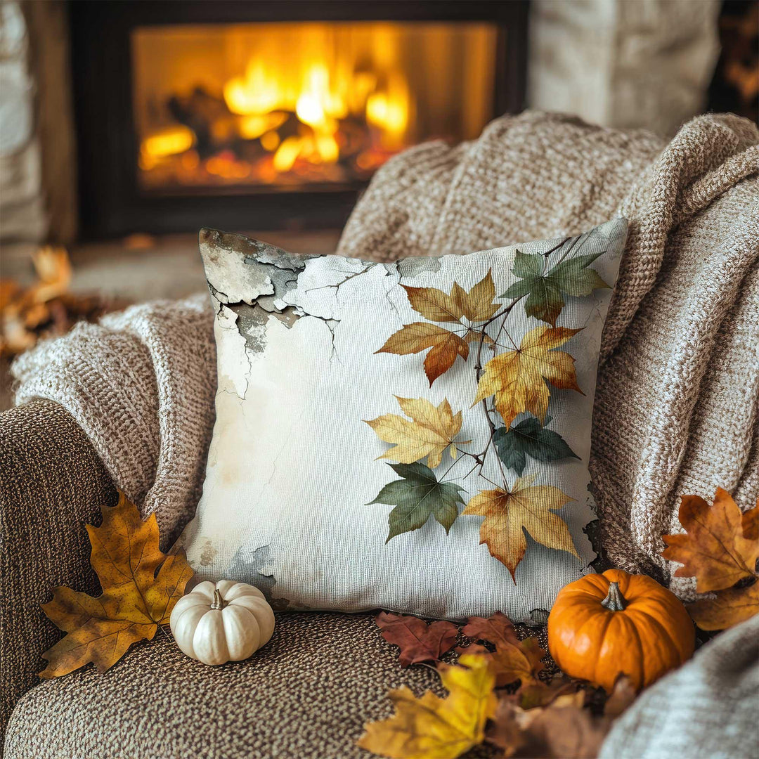 Orange and Brown Leaf Design Pillowcase|Fall Cloud Cushion Case|Muted Forest Pillow Cover|Warm Fade Accent|Thanksgiving Living Decor