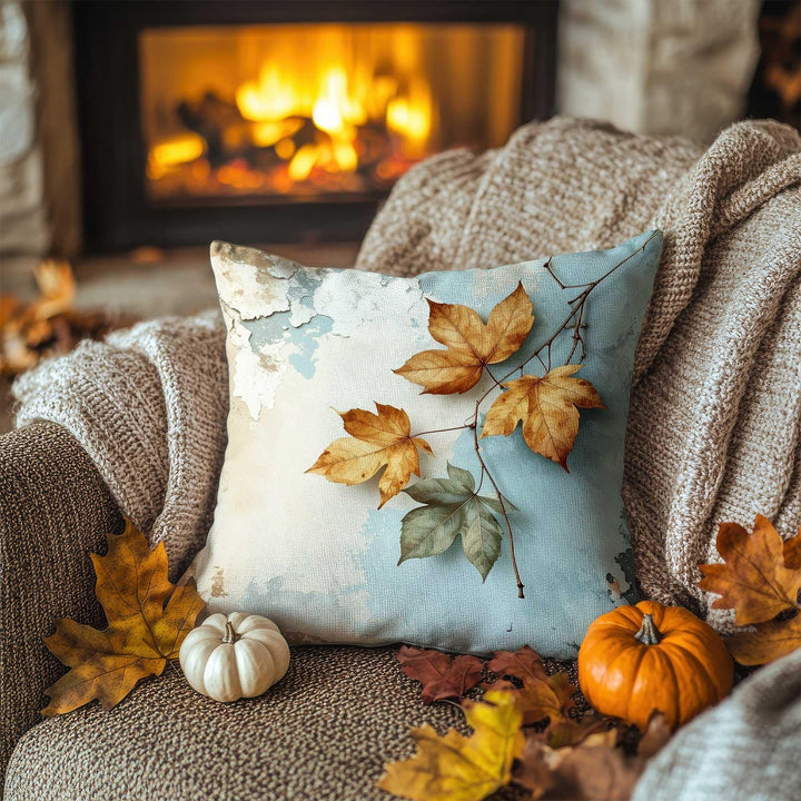 Orange and Brown Leaf Design Pillowcase|Fall Cloud Cushion Case|Muted Forest Pillow Cover|Warm Fade Accent|Thanksgiving Living Decor