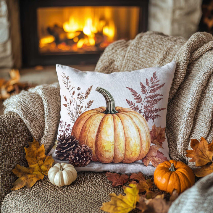 Pink Pumpkin & Pinecone Pillow Cover|Autumn Leaf Cushion Case|Thanksgiving Garden Pillowcase|Rustic Bloom Accent|Cozy Fireside Decor