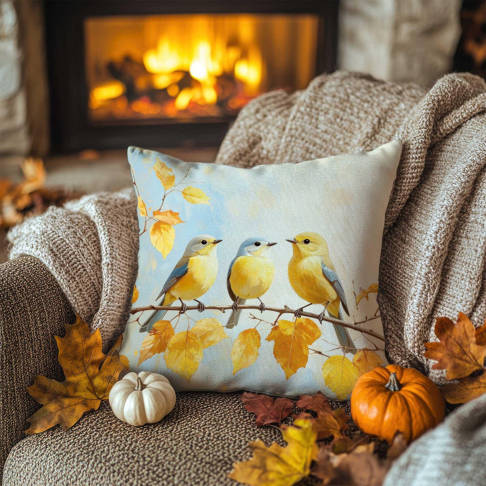 Bird Print Fall Trend Pillowcase|Autumn Leaf Cushion Case|Fall Perch Pillow Cover|Rustic Color Blend Accent|Thanksgiving Living Decor