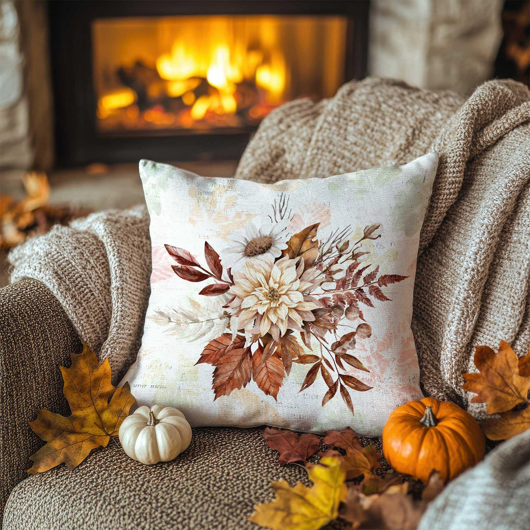 Soft Floral Design Pillowcase|Fall Cushion Case|Sepia Garden Pillow Cover|Seasonal Fade Accent|Thanksgiving Living Decor