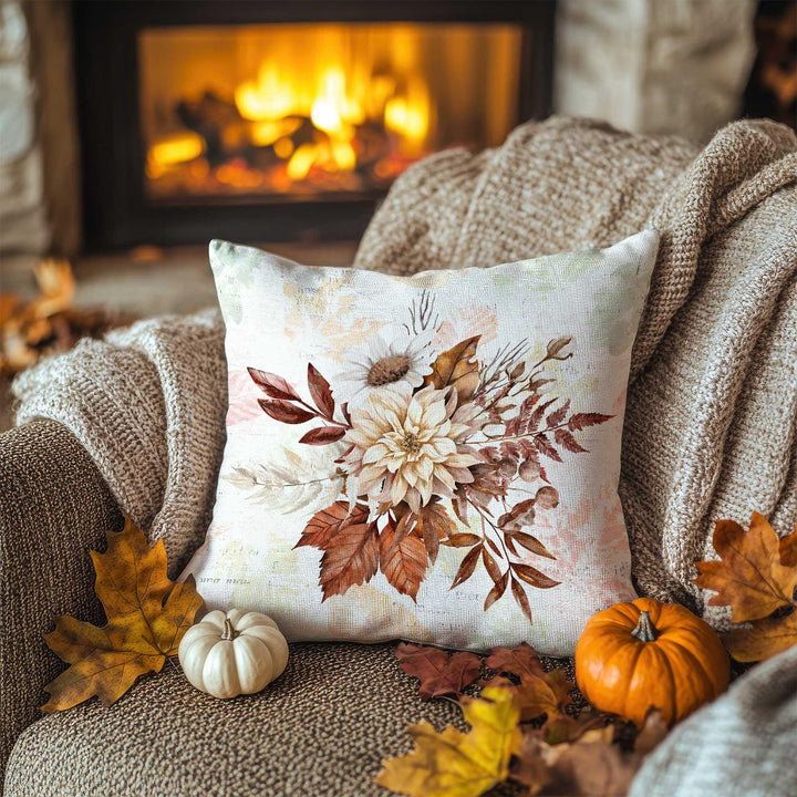 Soft Floral Design Pillowcase|Fall Cushion Case|Sepia Garden Pillow Cover|Seasonal Fade Accent|Thanksgiving Living Decor