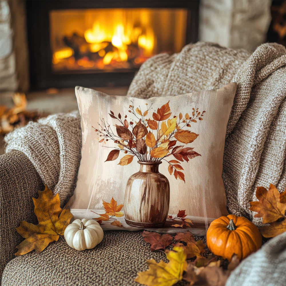 Wheat and Leaf Design Pillowcase|Earthy Fall Cushion Case|Autumn Gathering Pillow Cover|Warm Nature Accent|Thanksgiving Living Decor